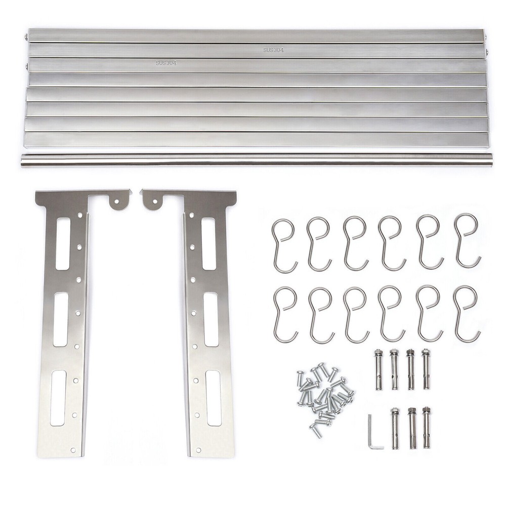 Wall Mount Microwave Oven Shelf Kitchen Item Storage Bracket W/12Hooks Stainless