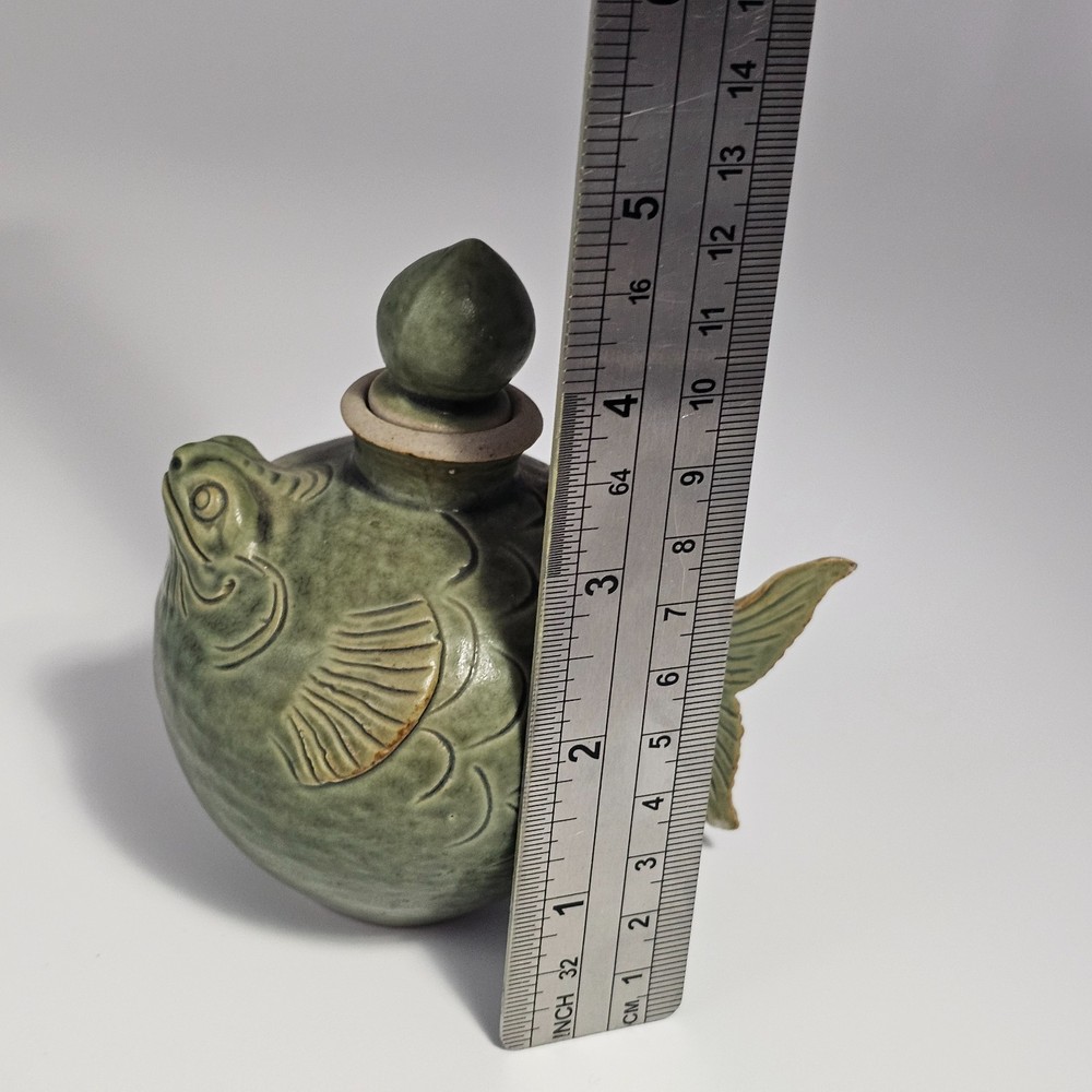 Vintage Celadon Glazed Toad Water Pot 4" H