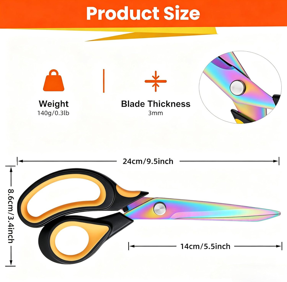 Scissors Multi-Purpose, 9.5" Sharp Sewing Scissors, Professional Heavy Duty Tita