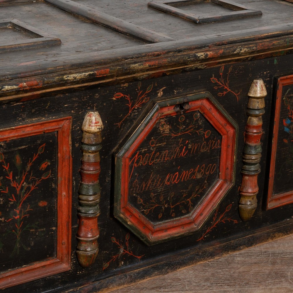 Original Painted Hungarian Flat-Top Trunk, Dated 1890