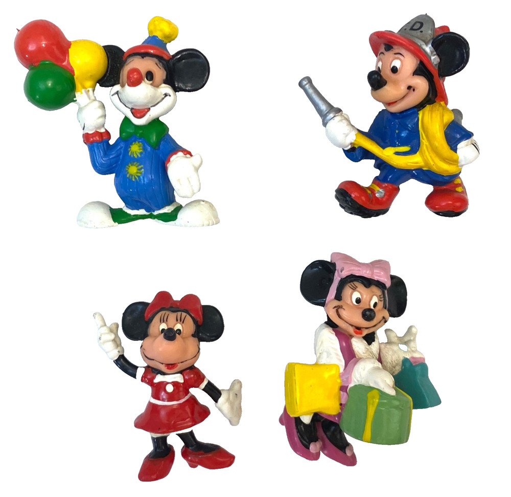 2 Minnie and 2 Mickey Mouse(4)  Figures Clown Firefighter 2”