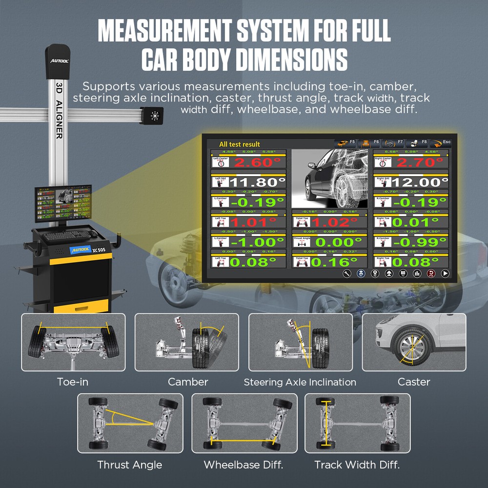 AUTOOL Wheel Alignment Machine Wide Vehicle Database 3D Alignment System Aligner