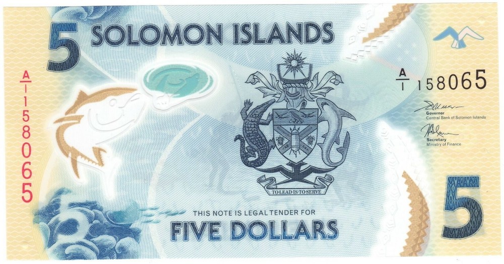 SOLOMON ISLANDS $5 2019 Prefix A/1 UNC Polymer Banknote