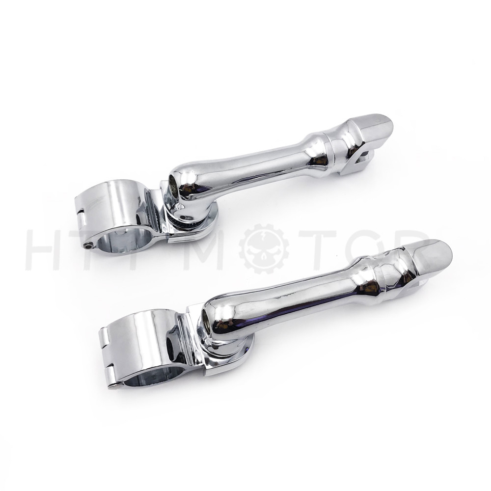 Chrome 1.5" Long Angled Adjustable Footpeg Mounting Kit For Universal Motorcycle
