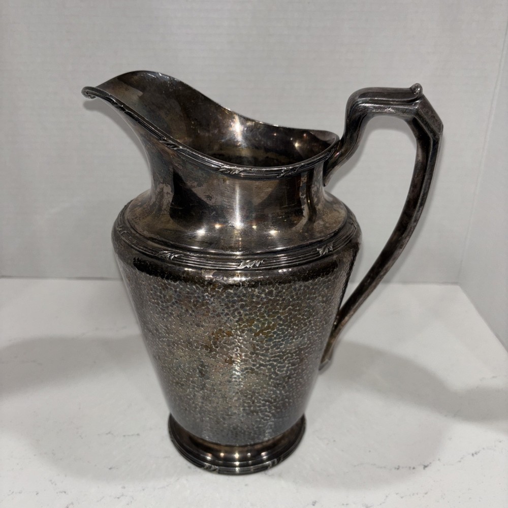 Reed & Barton Water Pitcher Hammered Surface Pattern 5585 With Patina