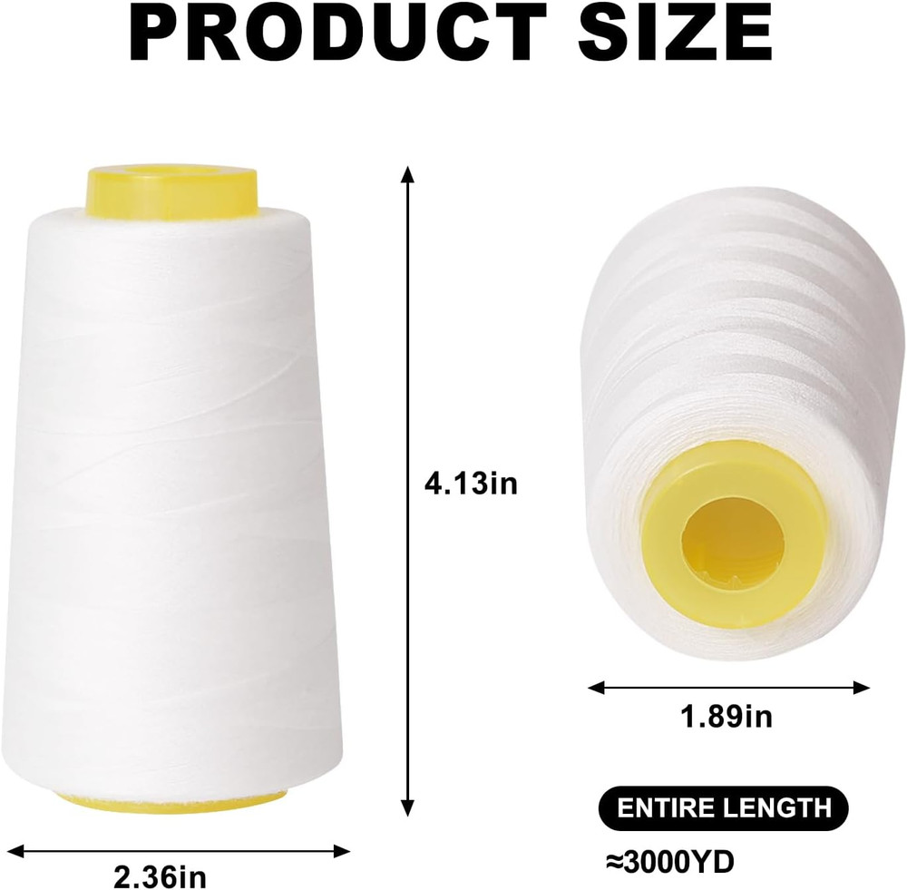 Sewing Thread Cone Set, 3 Pack Serger Thread, 3000 Yards Each, All Purpose Threa