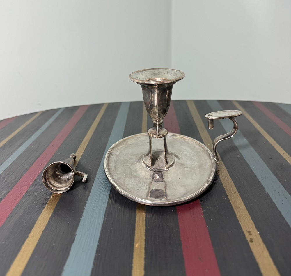 Antique Silver Plate Chamberstick Candlestick w/ Snuffer