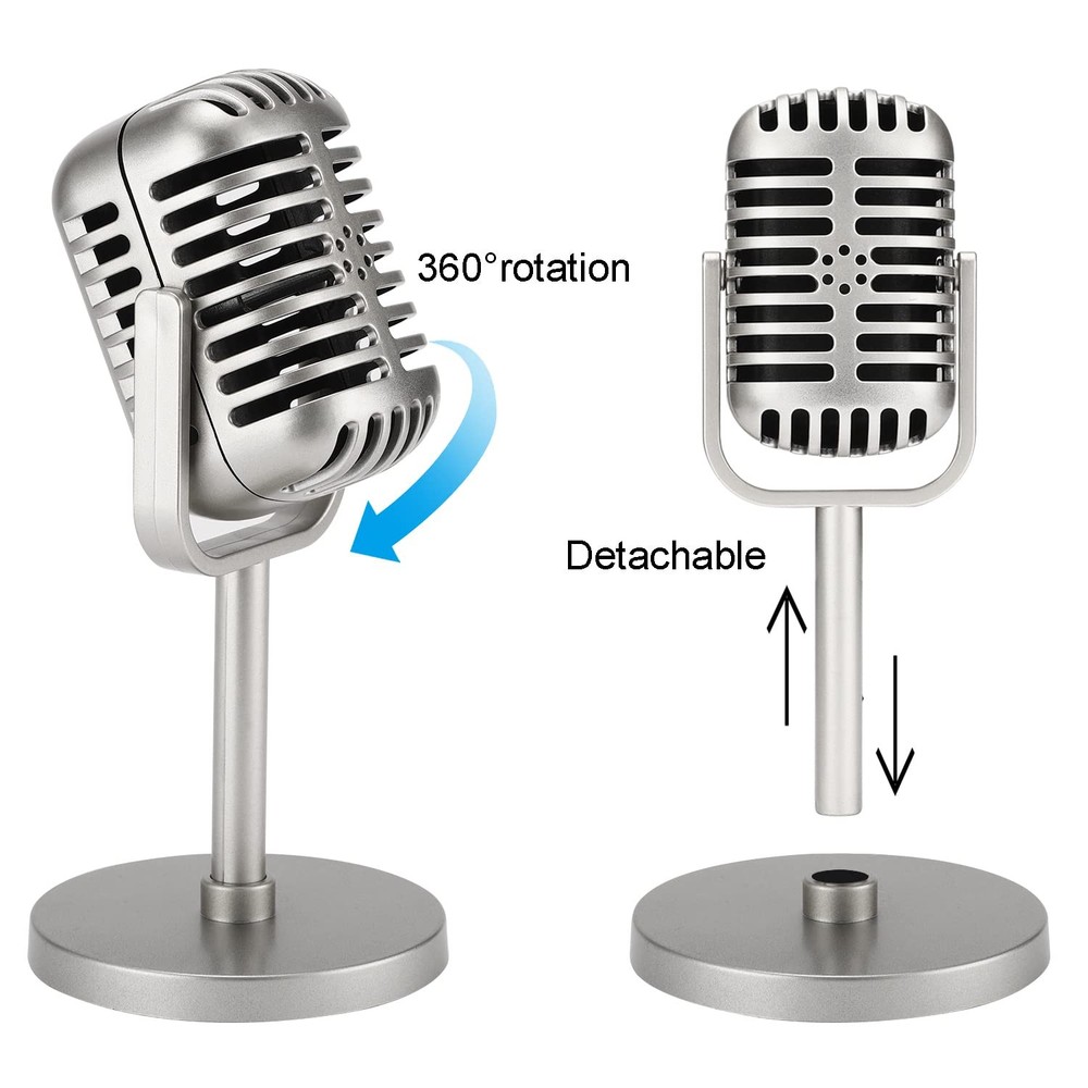 Facmogu Classic Retro Style Microphone Prop with Non-Adjustable, Silver