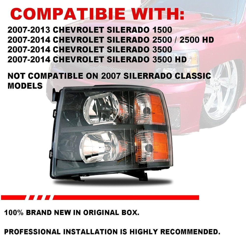 Headlights Assembly Pair for 2007-2013 Chevy Silverado 1500/2007-2014 Chevy Silv