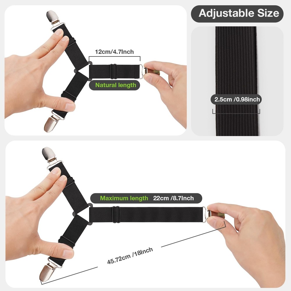 EasYoung 8PCS Bed Sheet Holder Straps, Adjustable 01.bed Straps-black