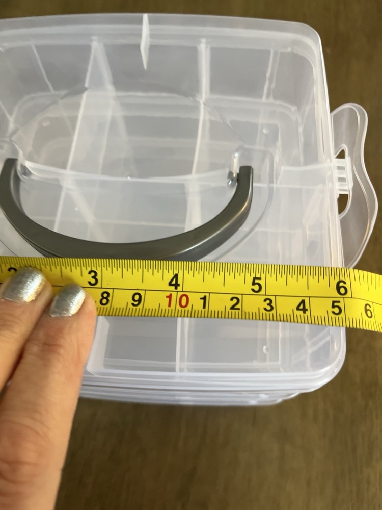 Stackable Storage Container, Coear Plastic, 6 Compartments, Square, 8x8x6 in