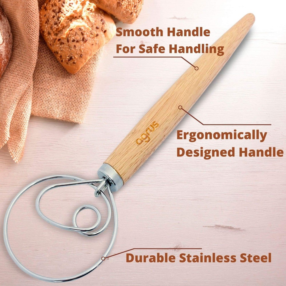 Danish Dough Whisk - Bread Making Tools - Danish Dough Hook - Bread Dough Mix...
