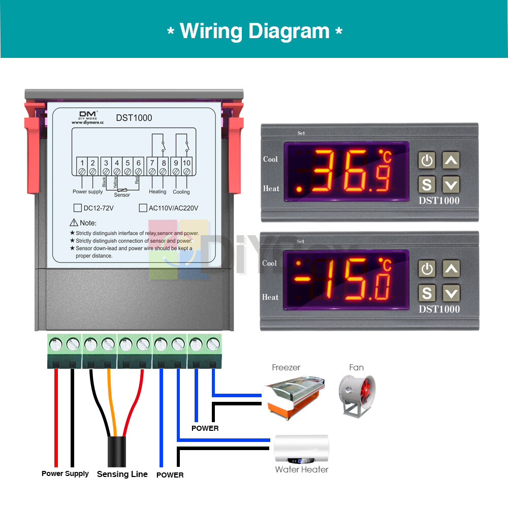 STC1000/DST1000 Digital DC12-72V Temperature Controller Thermostat Sensor Probe