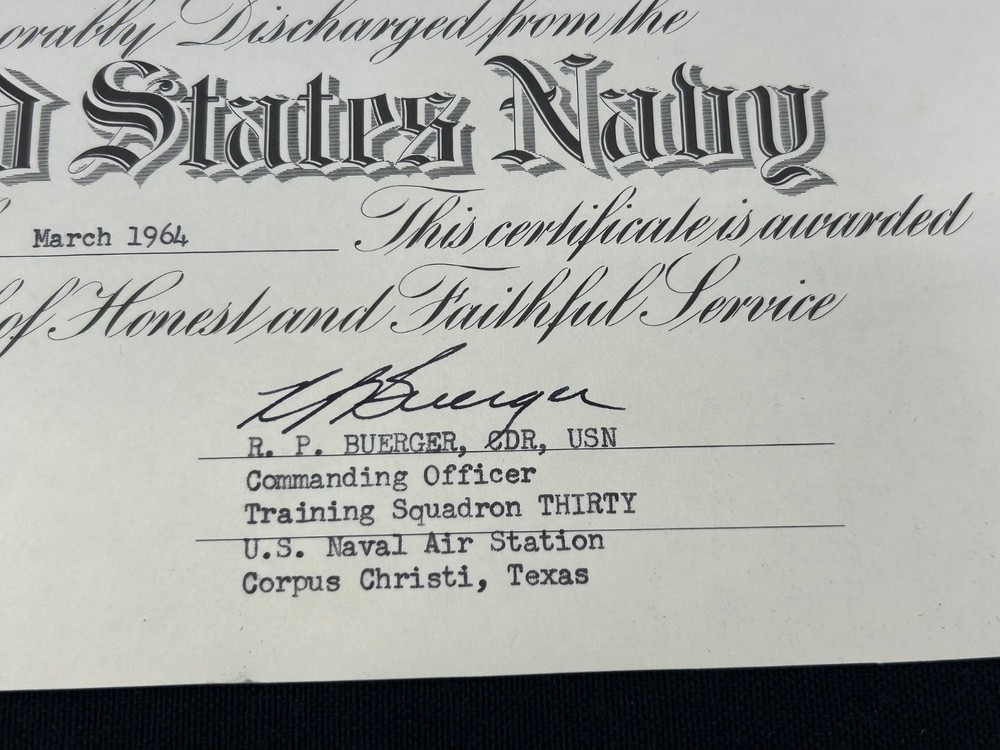 1964 US Navy Honorable Discharge Certificate