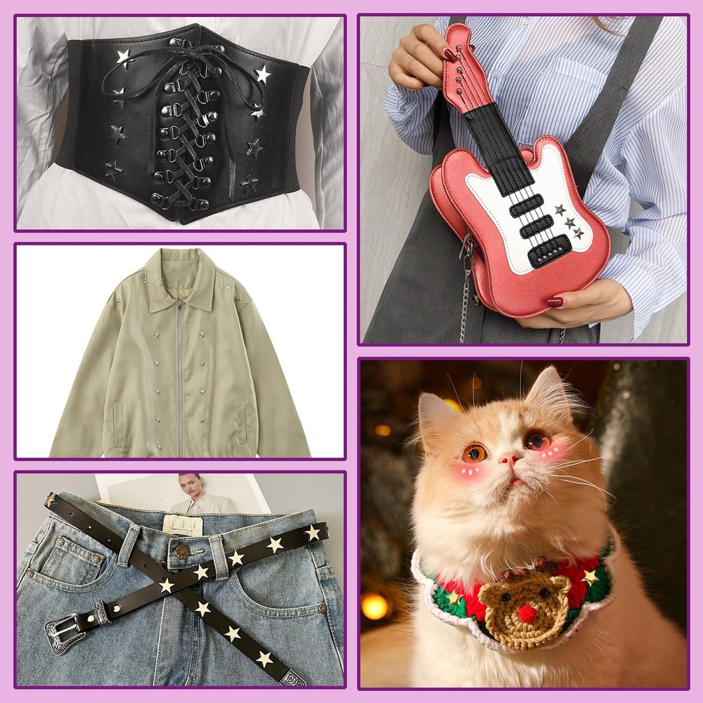 200 Sets Leather Rivets Kit Mixed Sizes Star Studs Silver Crafting Tool