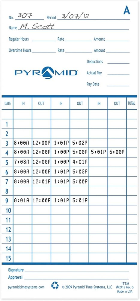 Employee Time Card Paper Refills