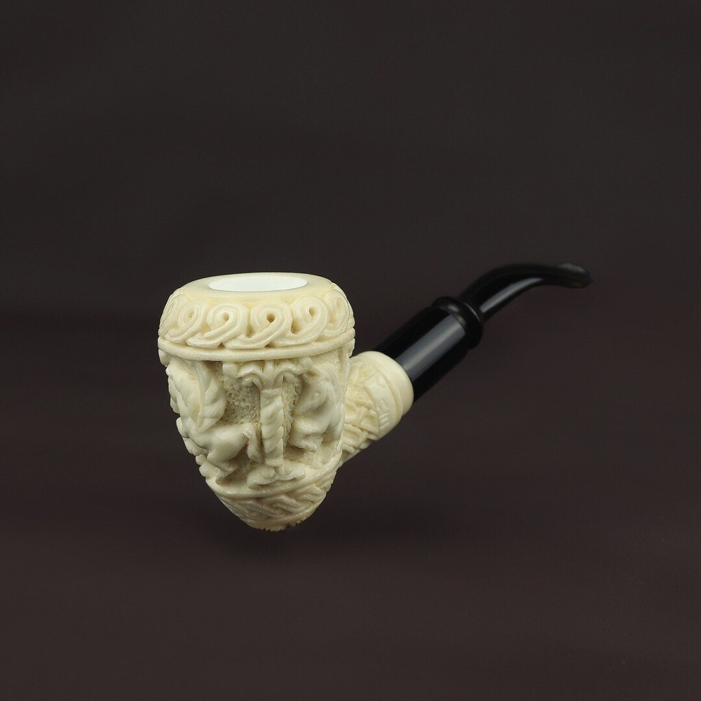 Pegasus Embossed Pickaxe pipe Handmade Block Meerschaum-NEW Custom Case#752