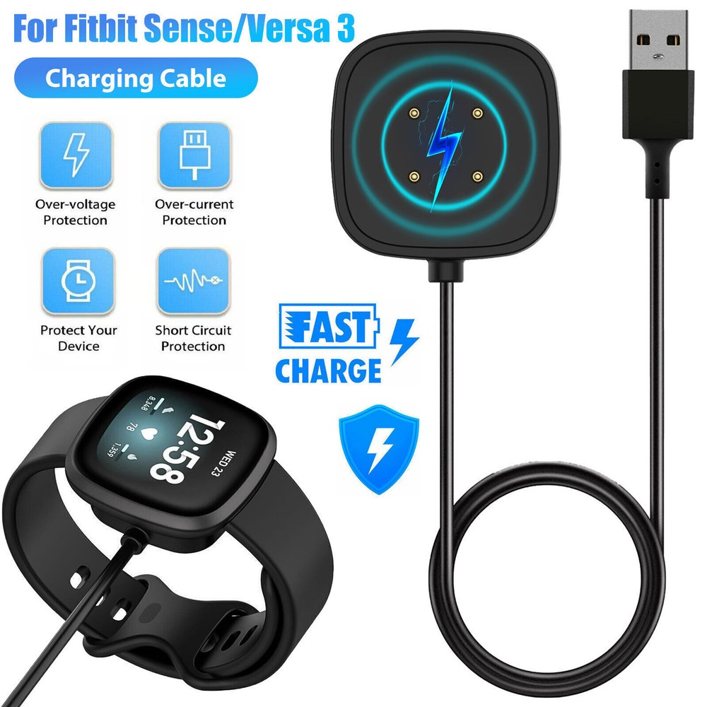 Wireless Charger Watch USB Fast Charging Dock Cable For Fitbit Sense & Versa 3