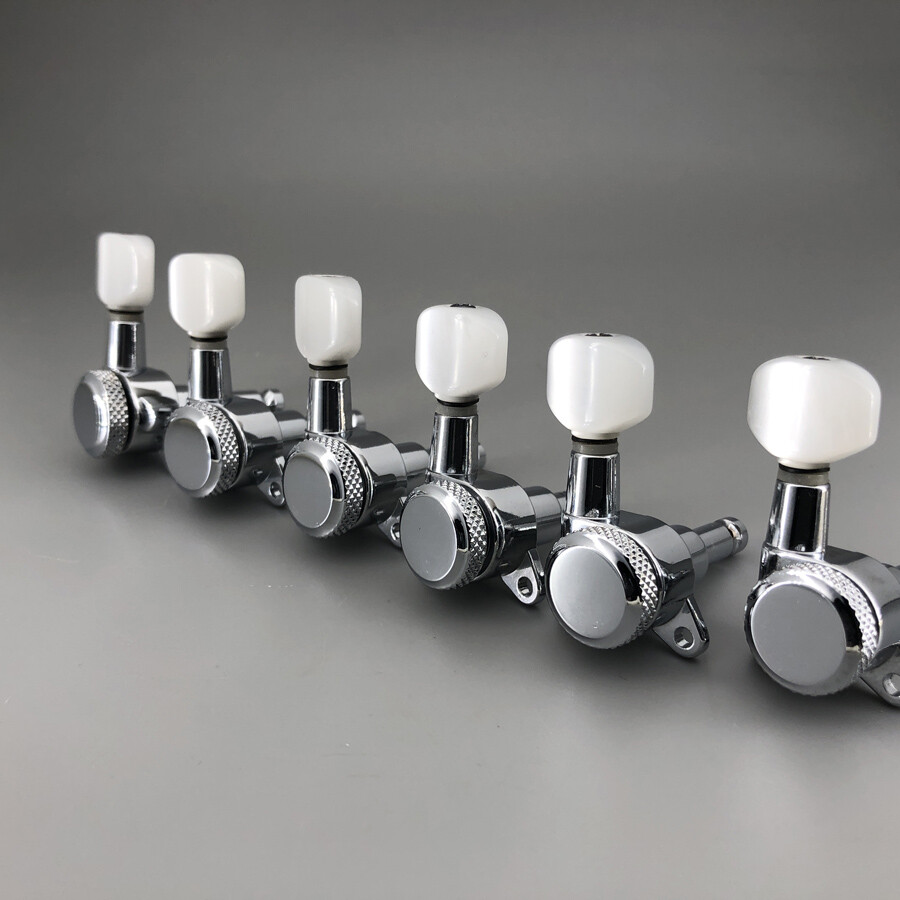 M6 Pearl Button Schaller Type Guitar Locking Machine Head Tuning Pegs Chrome 6pc