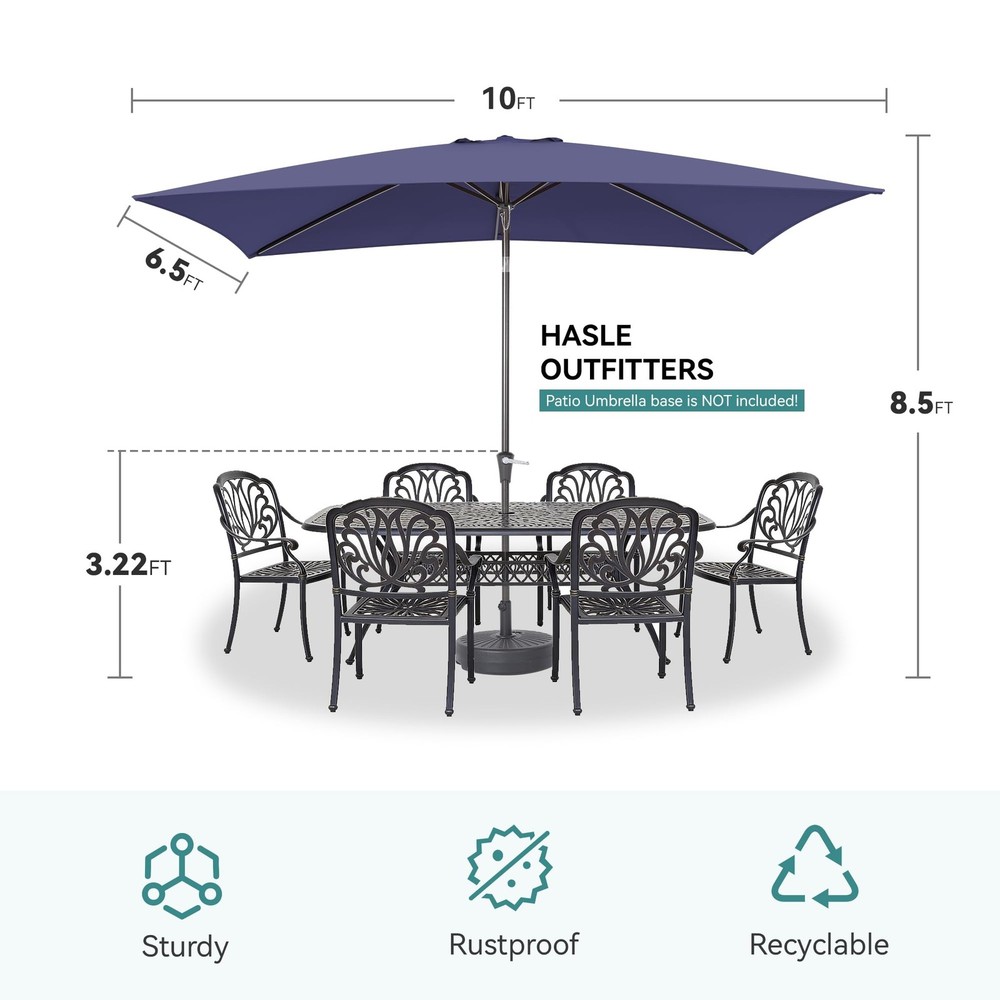 Rectangular Patio Umbrella, 6.5 x 10 ft Rectangle Table Navy Blue, Blue