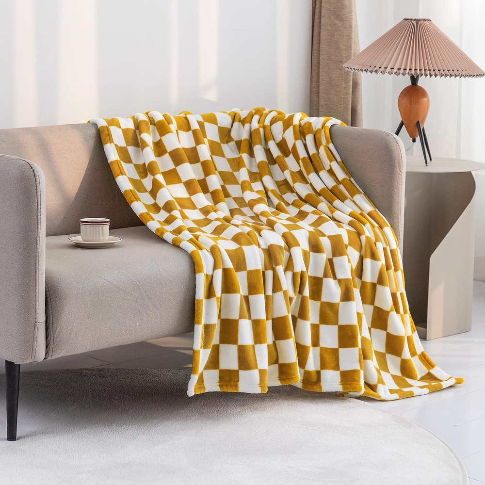 LOMAO Throw Blankets Flannel Blanket with Checkerboard Grid Pattern Soft Thro...