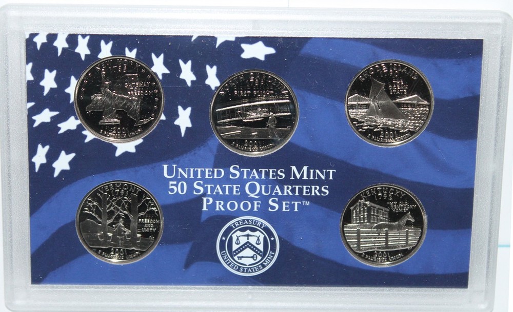 2001 Proof State Quarter Set Gem DCAM (Clad) - (OGP) 5 coins