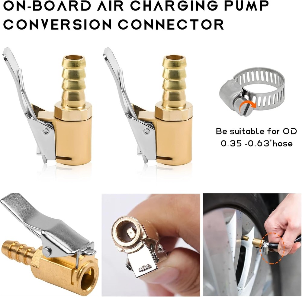 Tire Air Chuck with Clamps 2 PCS Brass
