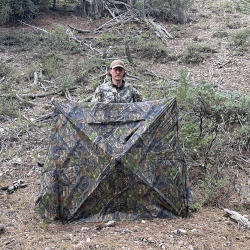3-Panel See-Through Ground Blind with Adjustable Side Panels for Deer Turkey