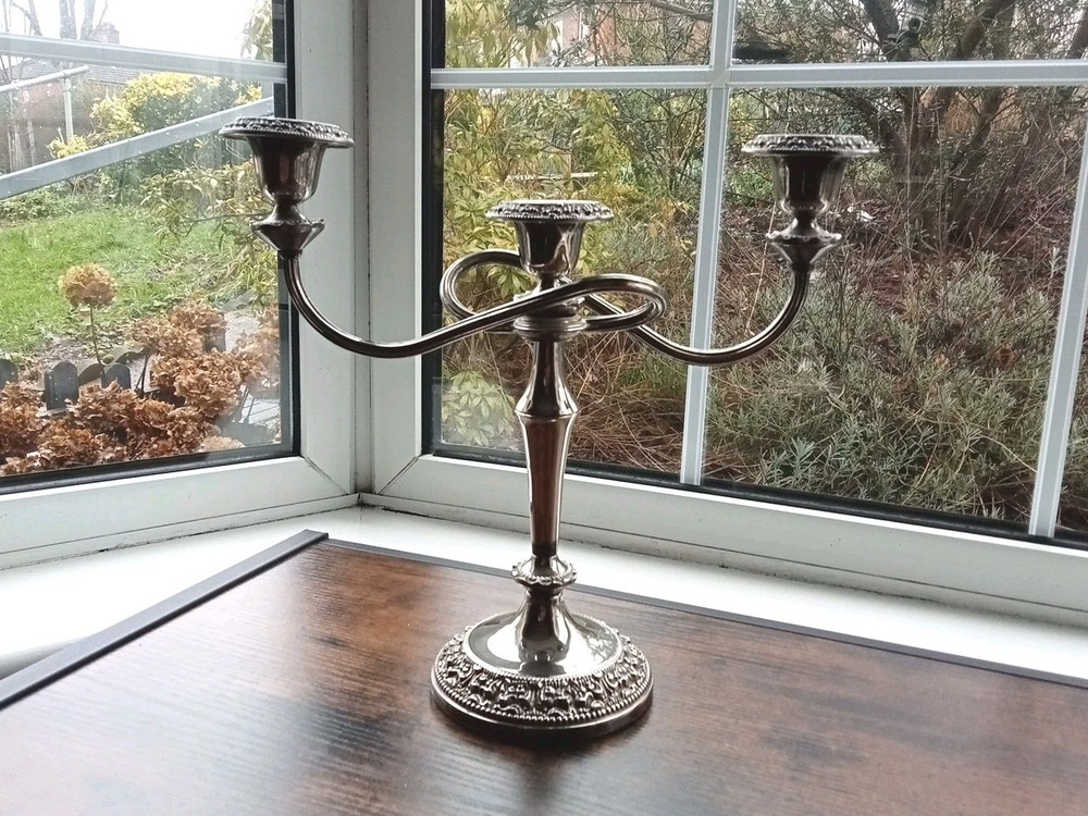 Vintage Oneida Silver Plated Three Arm Candelabra