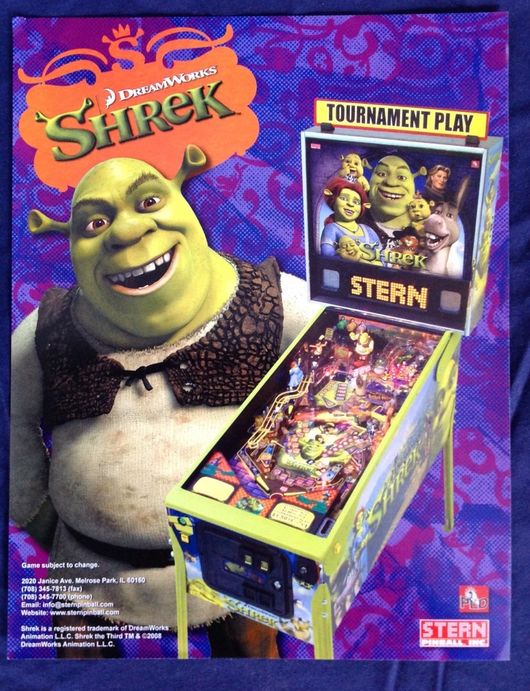 Original Dreamwork's Shrek Pinball Machine Flyer by STERN