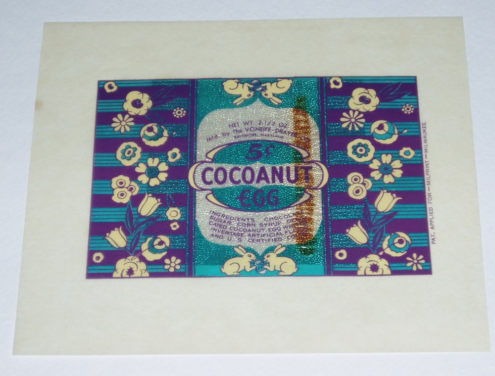 1930's Cocoanut Egg Candy Wrapper Voneiff-Drayer Company vintage
