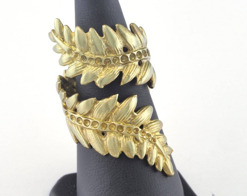Leaves Ring Adjustable Bezel Raw brass (17mm 7US inner size - Adjustable ) 3674