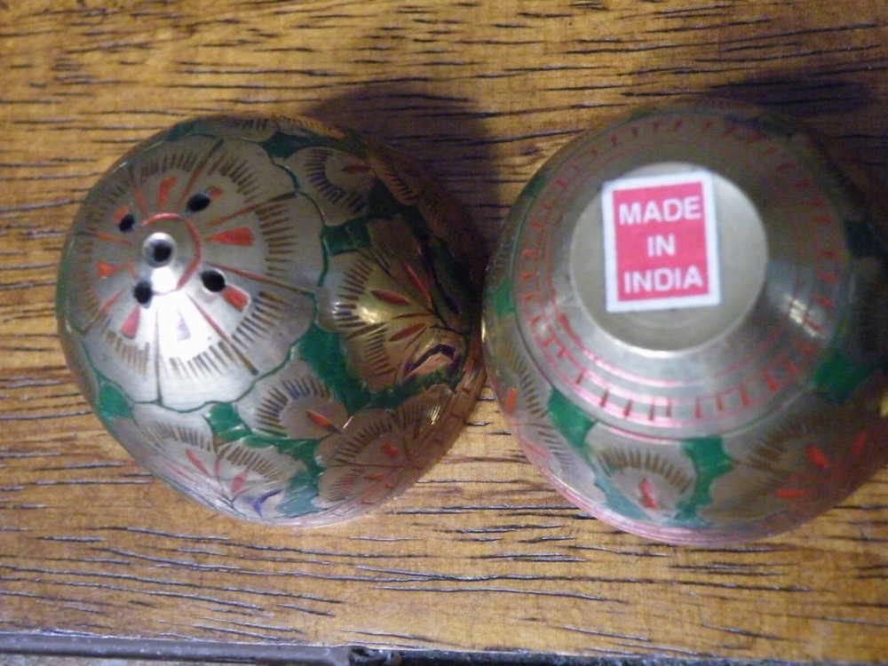 Engraved Etched & Painted Brass Incense Burner Egg Shape 2-1/4"T FREESHI