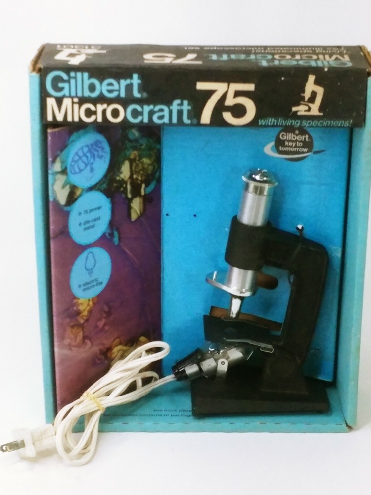 Vintage Gilbert Microcraft 75 Microscope In Original Box.