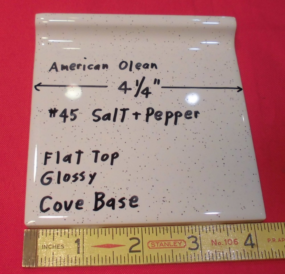 1 pc. Salt & Pepper: stack-on-top Cove/Base Ceramic Tile; 4-1/4" American Olean
