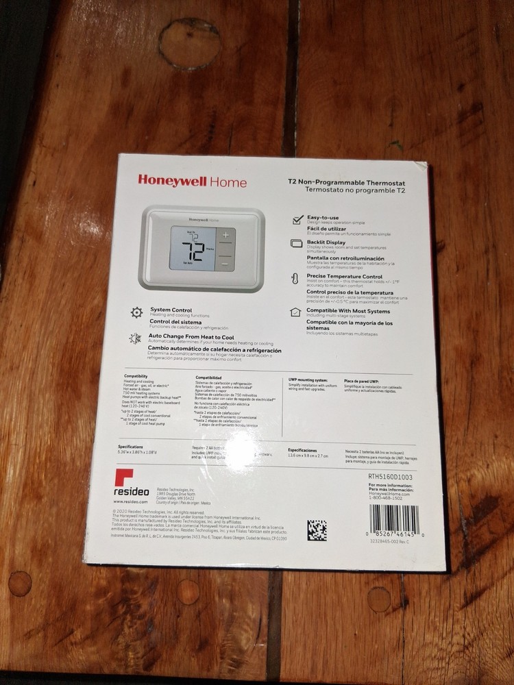 Honeywell Home T2 Non-Programmable Thermostat Backlit Display Precise Control