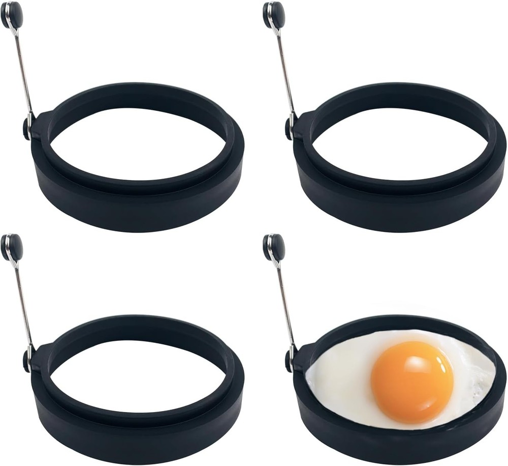 Black Silicone Egg Ring 4 Pack Egg Ring Molds for Fried Egg Non-stick Egg Cook