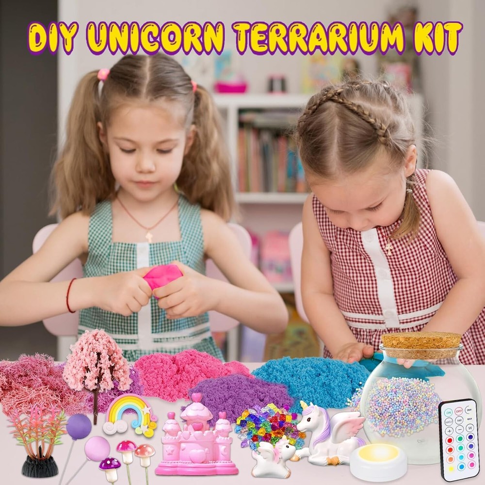 Creative Unicorn Terrarium Crafts Kit - Remote-Controlled LED Night Light Inside
