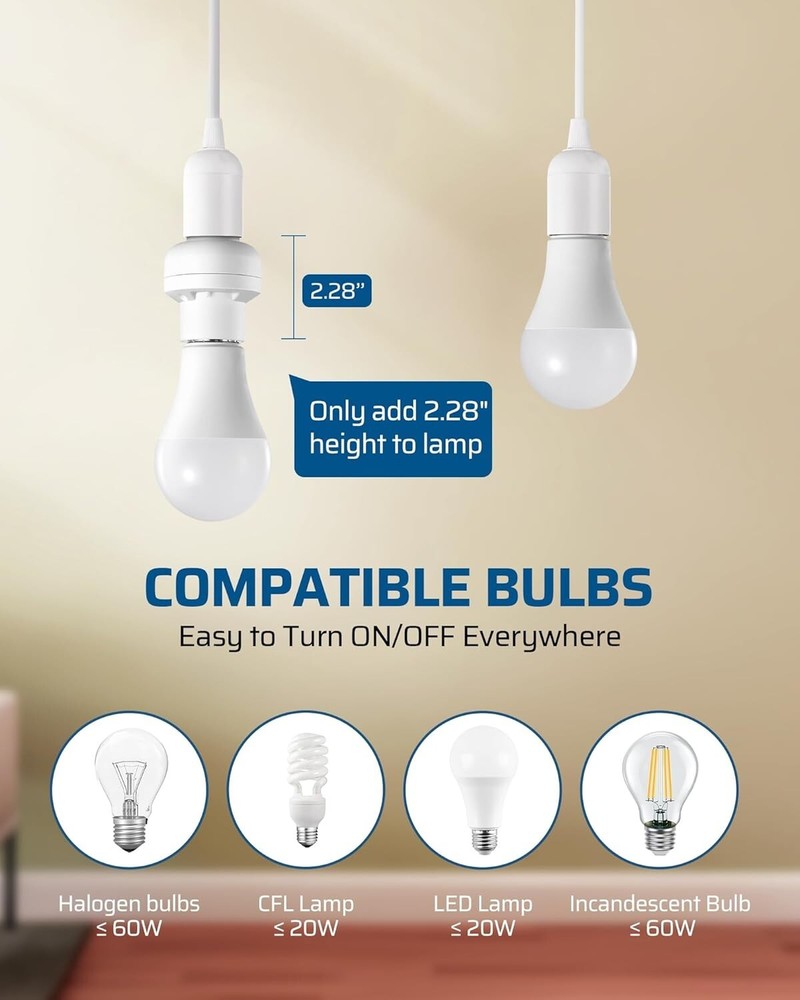 Convenient Wall-Mounted Light Socket with Wireless Remote - 100 Feet Control