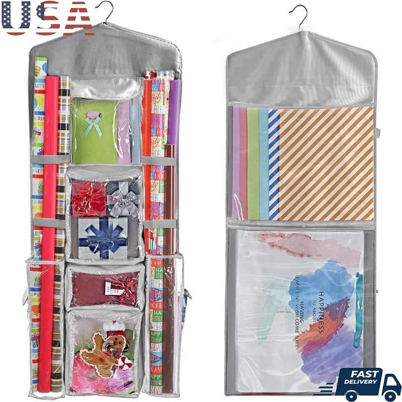 Hanging Organizer Gift Wrapping Paper Storage 10 Compartment Closet Solution New