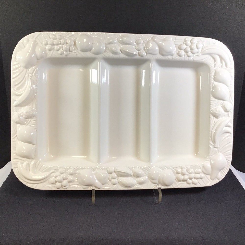 Studio Nova 3 Part Rectangular Divided Server White Emboss Fruit Made In Japan