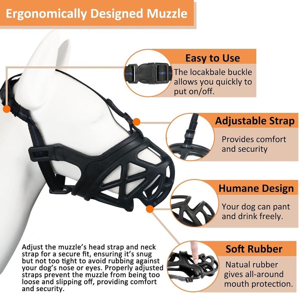 Comfortable and Secure Black Muzzle for Medium Breeds – Ideal for Training