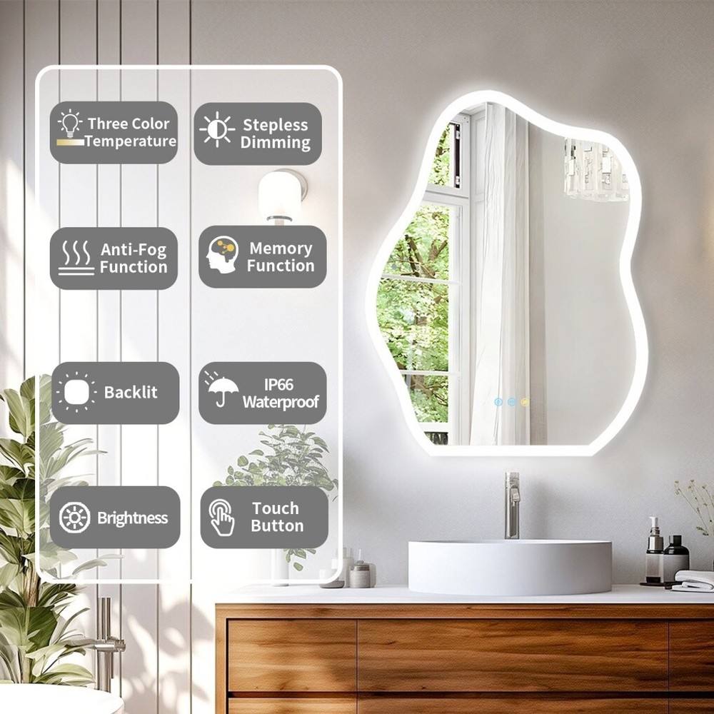 LUVODI Cloud Shape LED Bathroom Mirror Irregular Dimmable Wall Vanity Mirrors HD