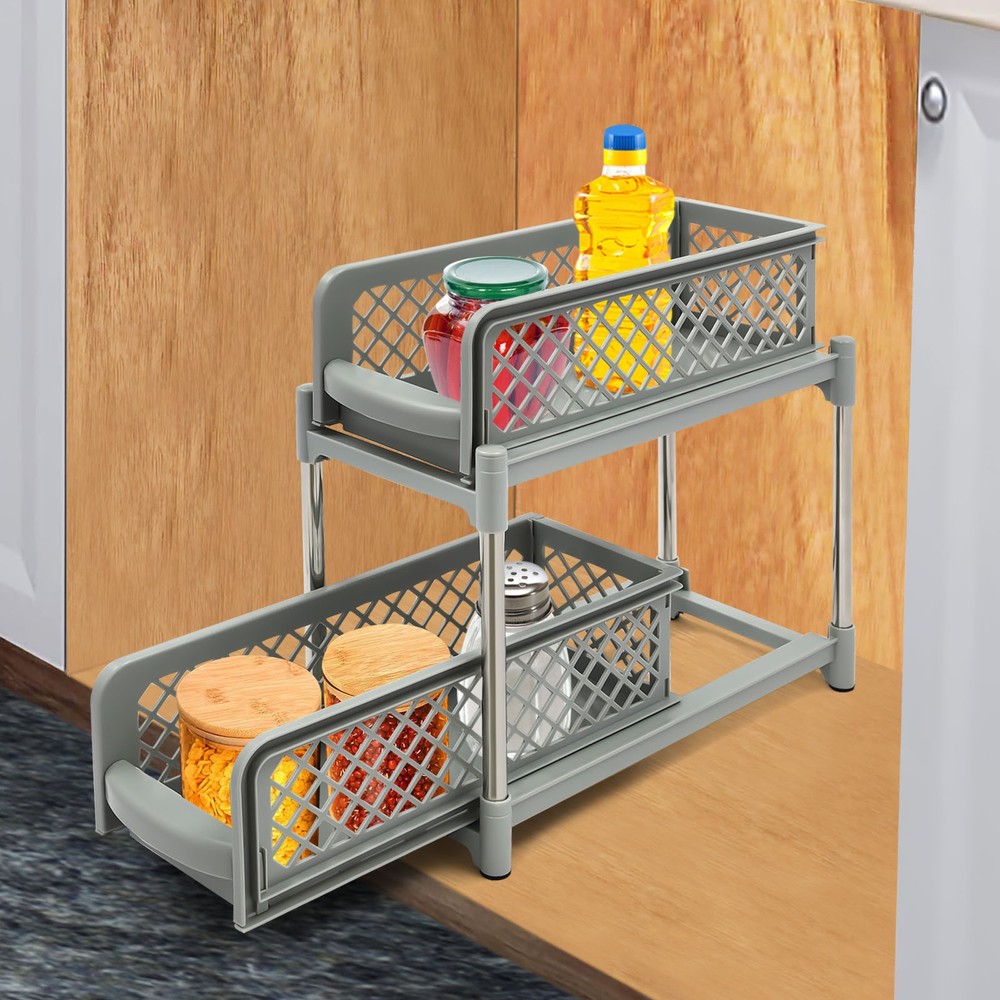 2-Tier Pull-Out Under-Sink Organizer with Slide-Out Design and Large Capacity