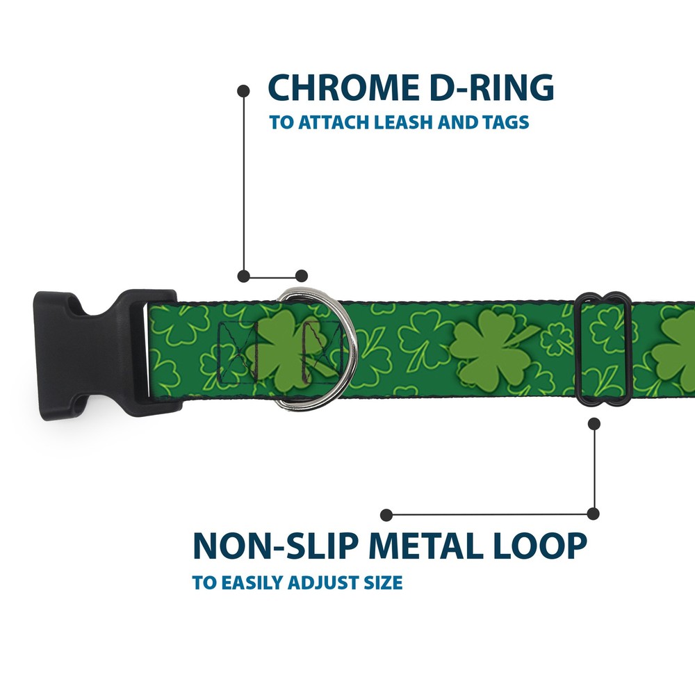 Plastic Clip Collar St. Pat's Clovers Scattered2 Outline/Solid Greens Medium 11-