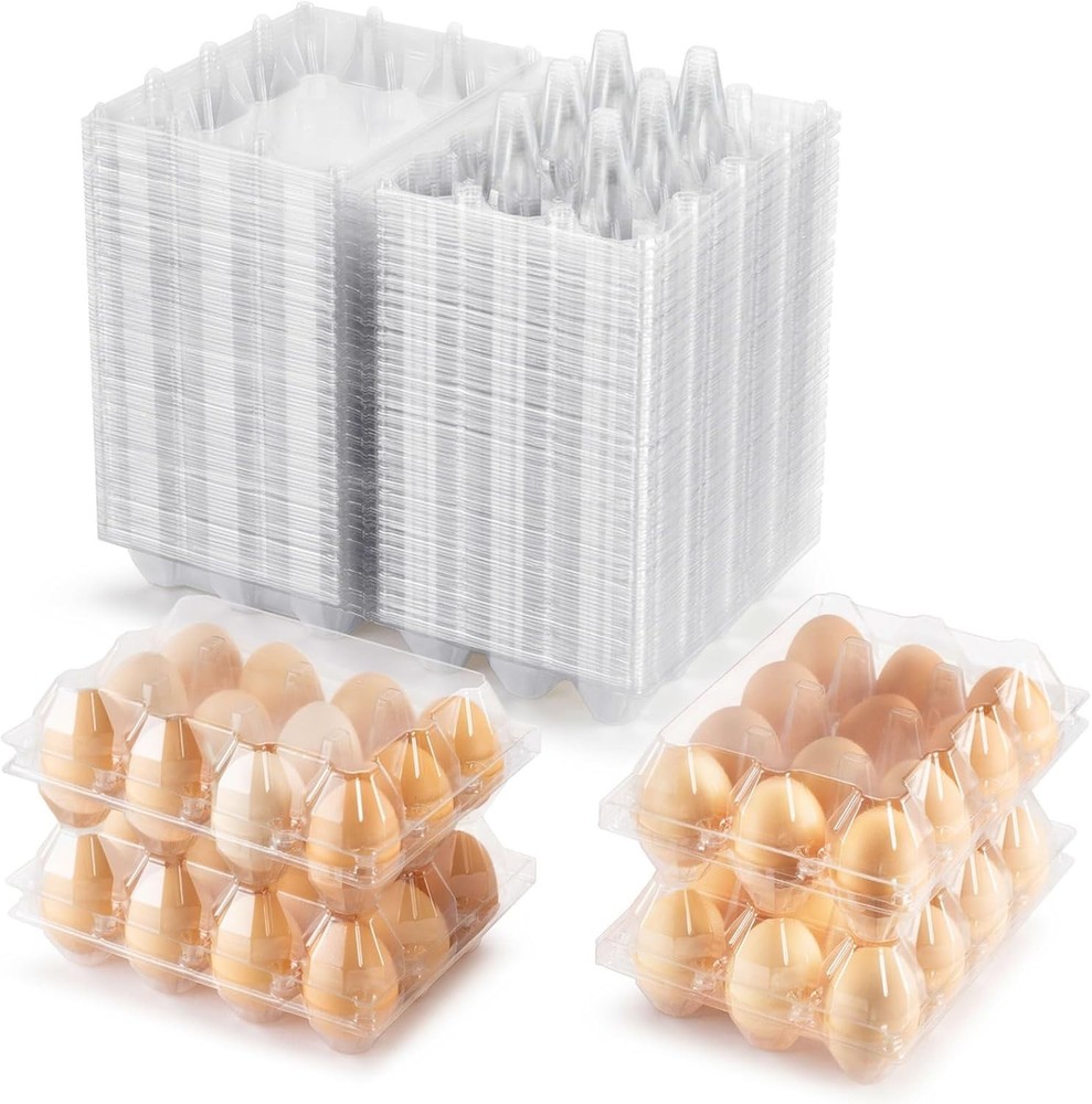 100 Pack Egg Cartons Bulk, Clear Plastic 12-Egg Cartons (3×4), Stackable Egg Con