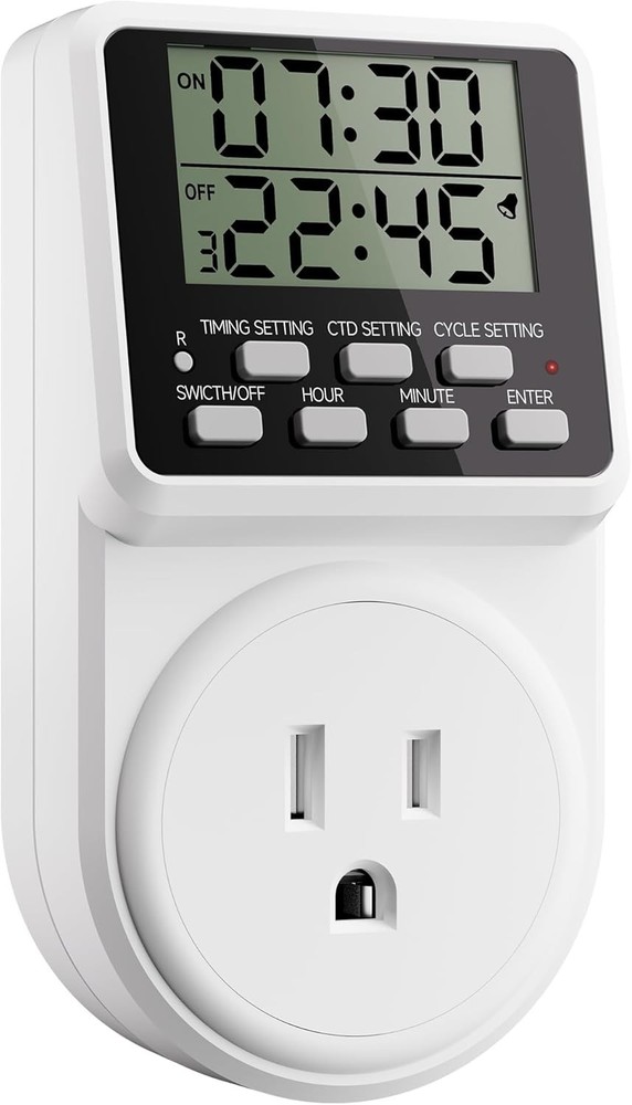 Silent 24-Hour Programmable Timer Switch for Electronics - Safe & User-Friendly
