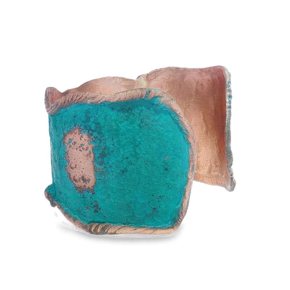 Solid Copper Rustic Patina Cuff Bracelet With Molten Edging & Verdigris Patina