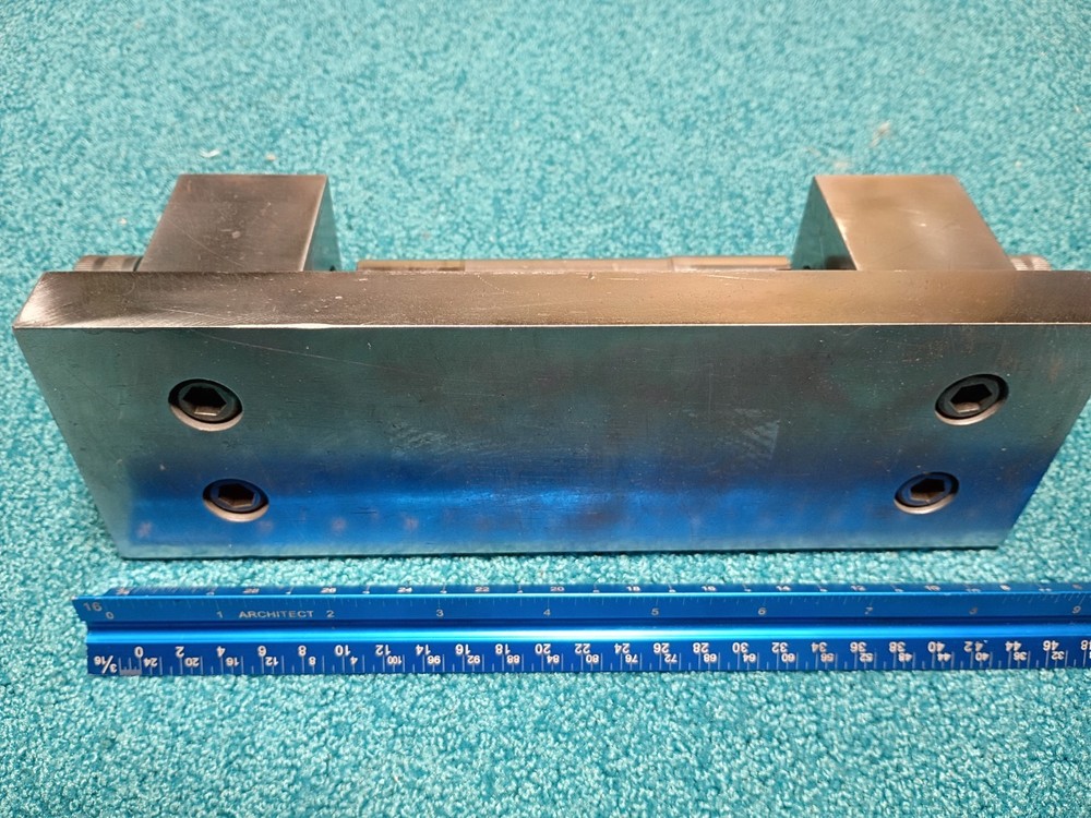 Steel Rectangular Fixture Block with Rotating Shaft and Threaded Collars, 30cm