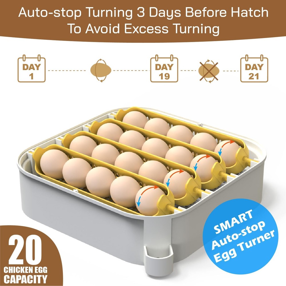 20 Egg Incubator with Humidity Display, Egg Candler & Automatic Turner